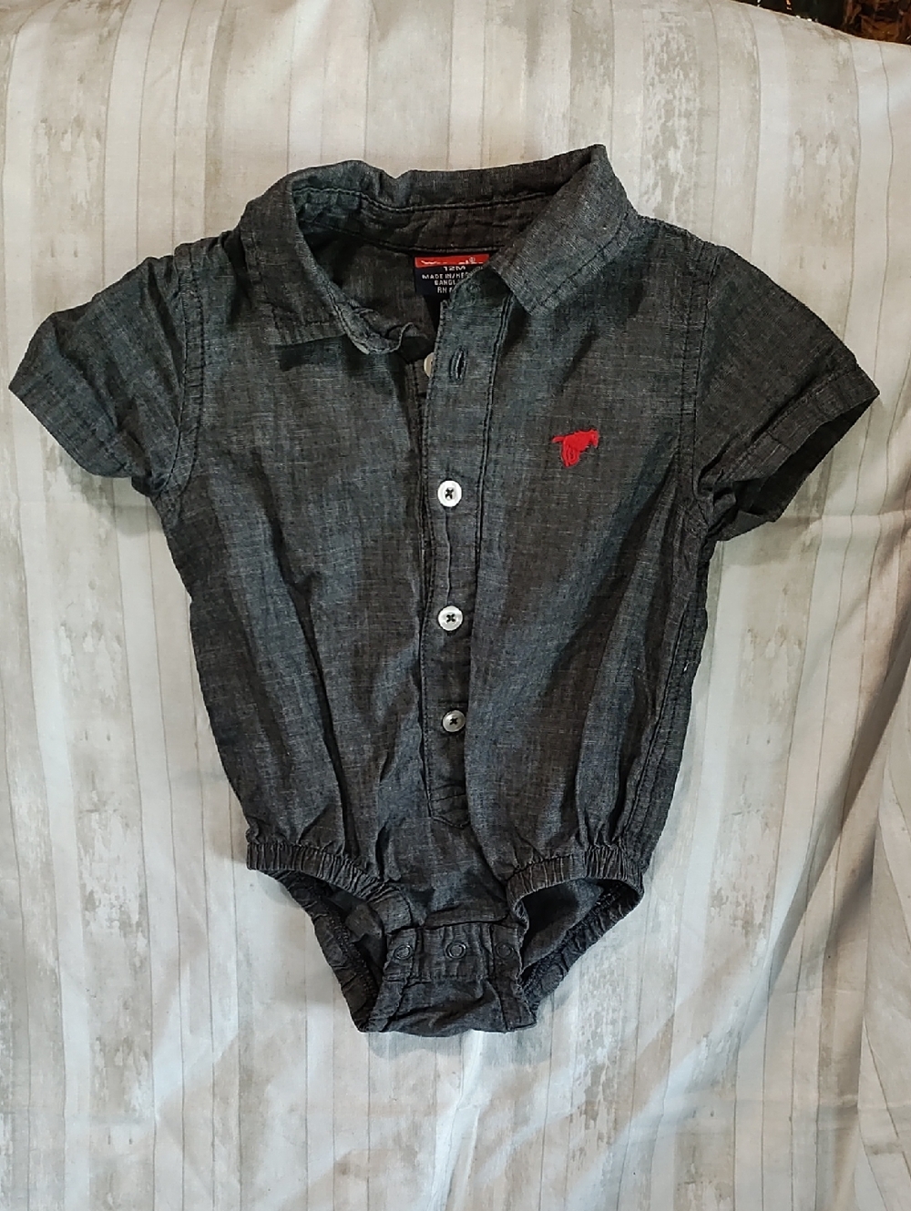 Wrangler Gray Chambray Baby Romper with Red Logo